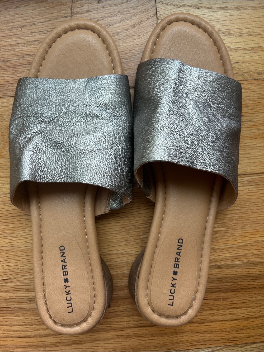 Lucky Brand Metallic Taupe Slide Mules